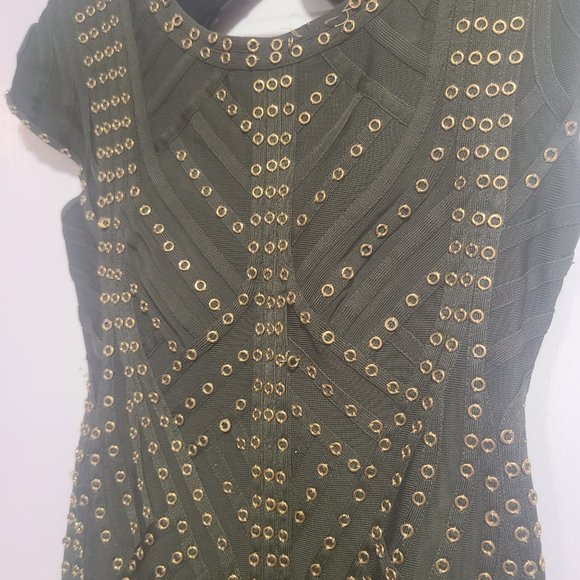 Dark Green & Gold Fringe Dress - Picture 3 of 4